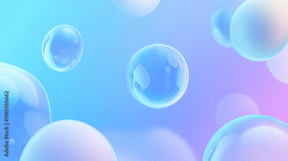 Colorful Soapy Bubbles in a Gentle Blue and Pink Background Colorful Soapy Bubbles in a Gentle Blue and Pink Background