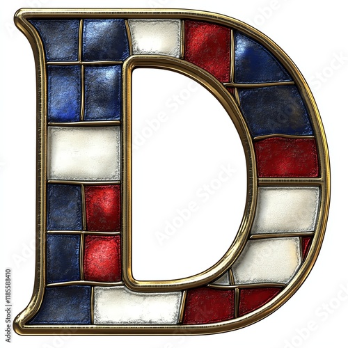 Decorative letter D, stained glass style, isolated on white background. photo