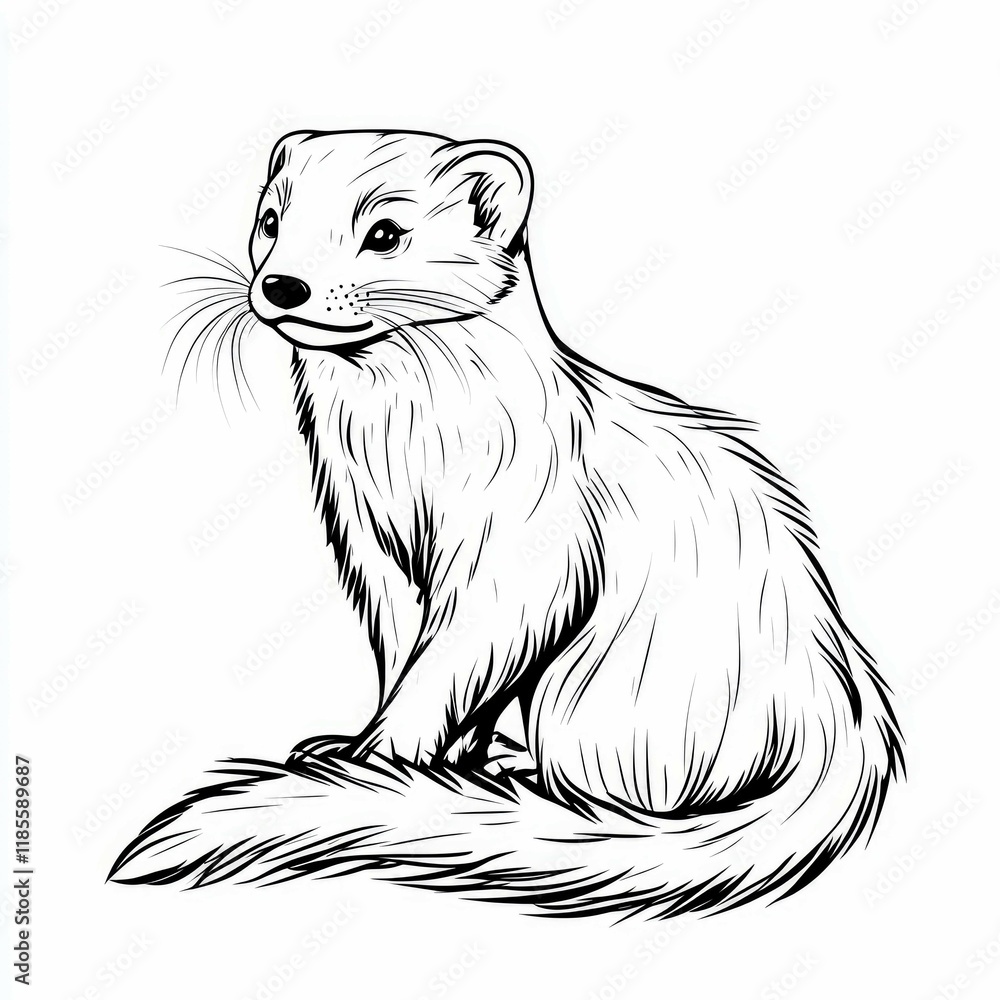 Obraz premium Elegant Weasel: A Stunning Line Drawing of a Stoat in Black and White
