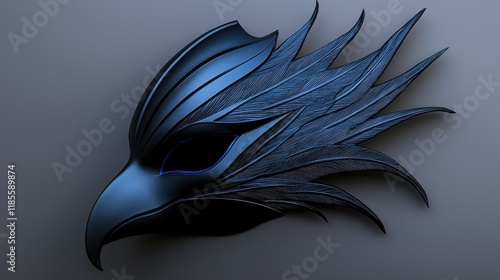 a blue and black bird head with a black feather photo