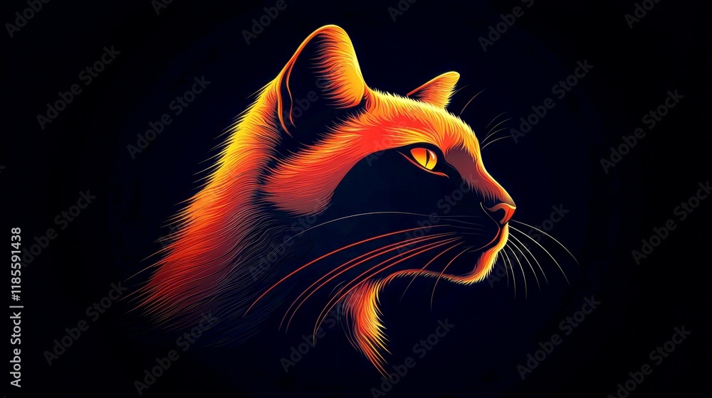 Fiery Cat Profile: A Stunning Digital Art of a Cat in the Night Fiery Cat Profile: A Stunning Digital Art of a Cat in the Night
