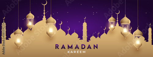Oriental Greeting Design for Culture or Islamic Theme. Eid Al-Fitr Mubarak, Ramadan Kareem, Islamic Style Greeting Background Collection Set with Arabic Ornaments. 