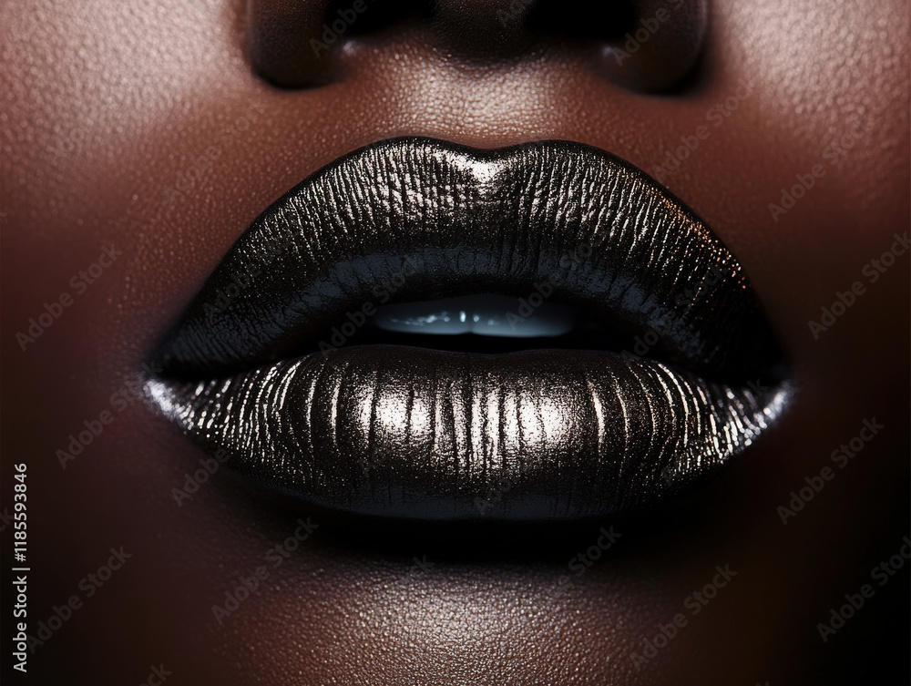 Close up photo of a sexy African American woman with black lips Close up photo of a sexy African American woman with black lips