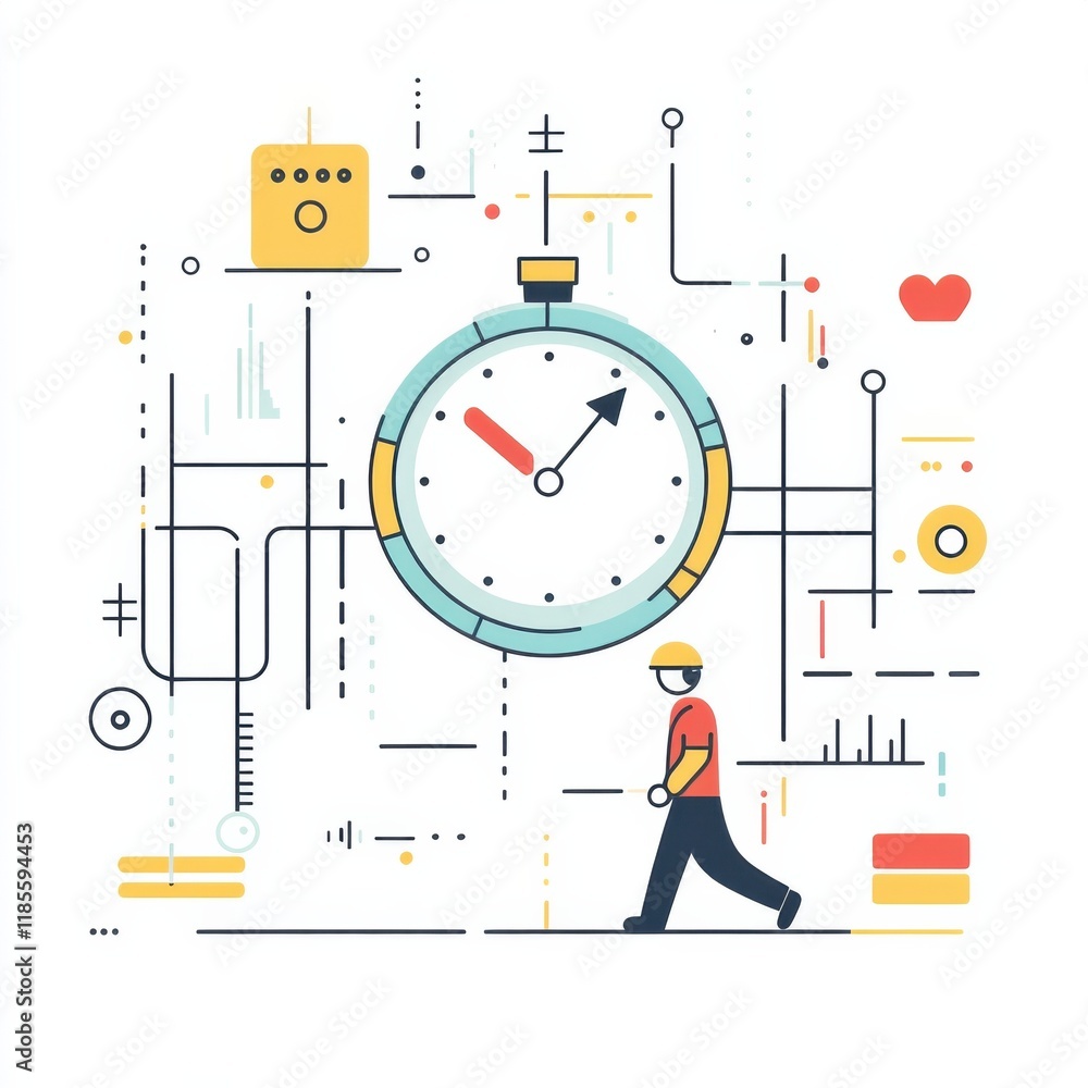 Person walking with a stopwatch and data visuals. Person walking with a stopwatch and data visuals.