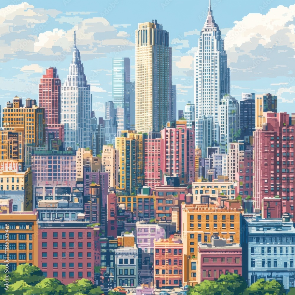 Fototapeta premium Vibrant city skyline with diverse architecture