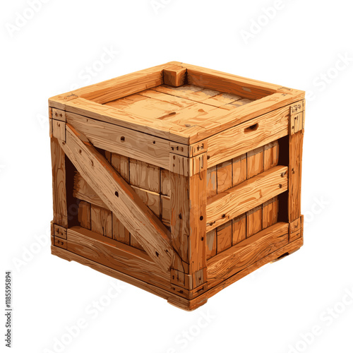 Flat Stylized Wooden Crate with Low-Poly Features and Muted Earthy Colors