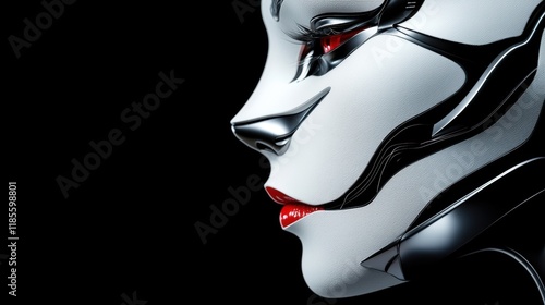 a close up of a robot face with red eyes photo