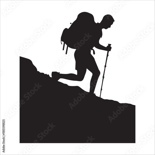 Hiking man Silhouettes. hiker with rucksacks and backpack silhouette.