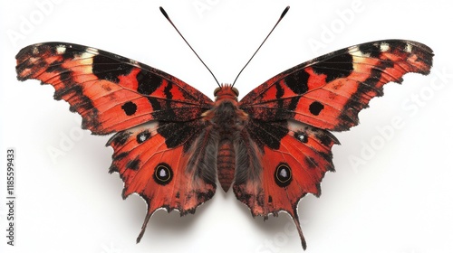 A colorful admiral butterfly with orange, black, and yellow wings flying in nature photo