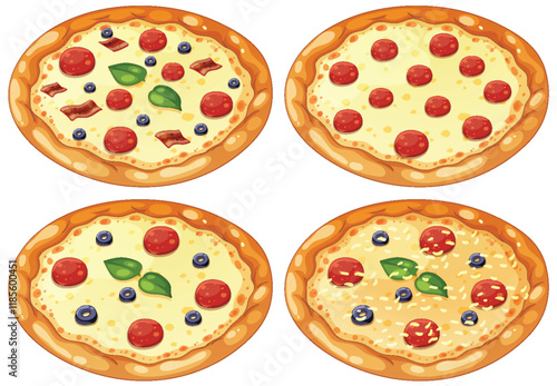 Diverse Pizza Toppings Illustration