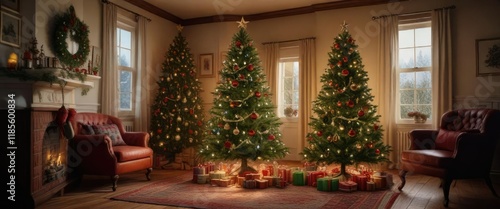 Wallpaper Mural A beautifully lit Christmas tree is adorned with vintage ornaments in a cozy study, festive atmosphere, decorative, candles Torontodigital.ca