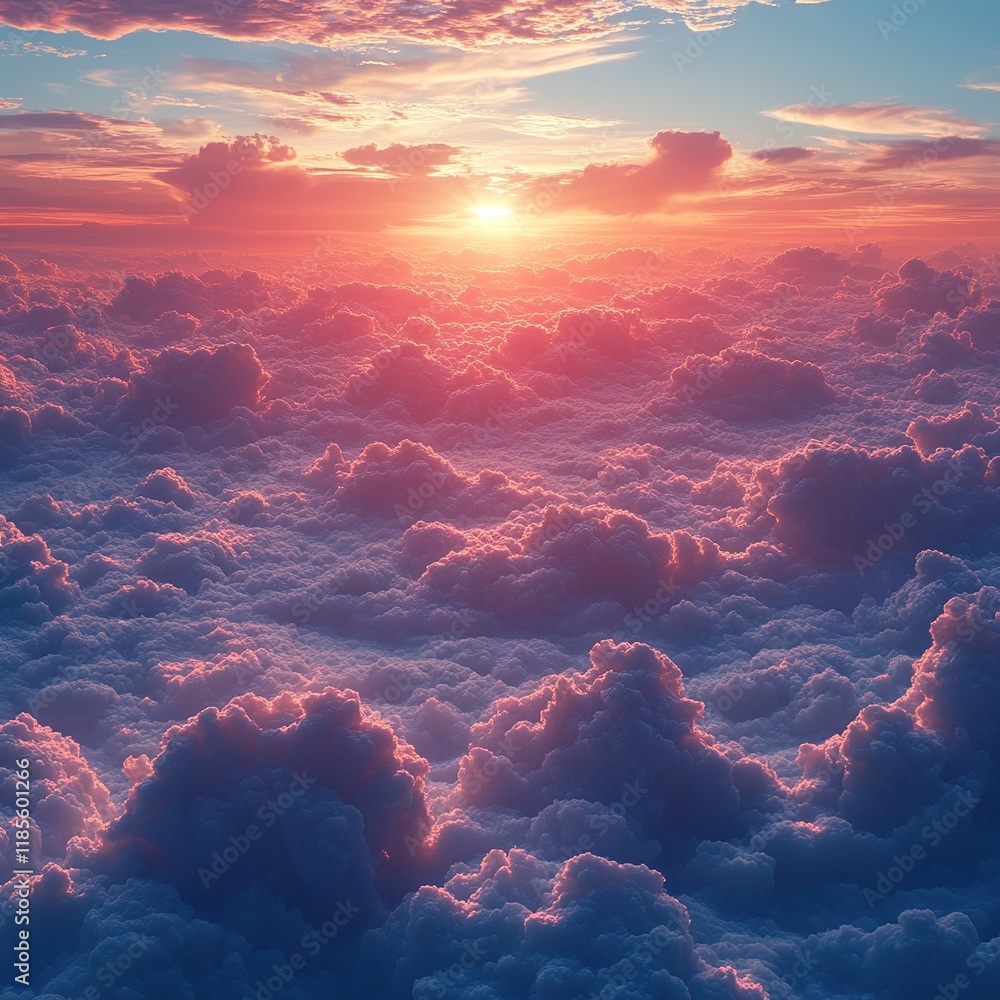 Fototapeta premium A vibrant sunset casts warm hues over fluffy clouds, creating a serene and picturesque sky.