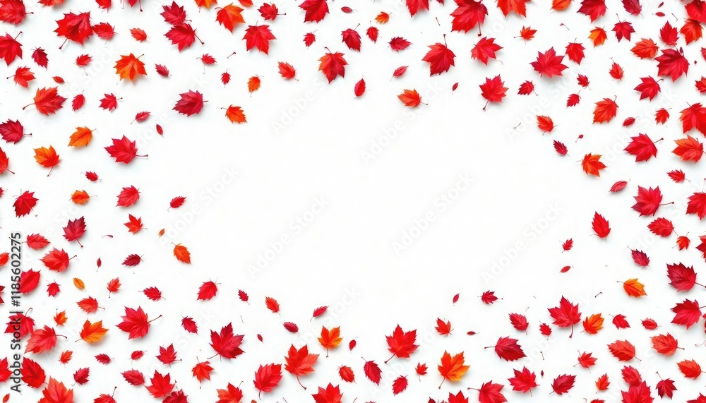A large collection of fallen red leaves scattered around a white background in a seemingly random pattern, cozy atmosphere, warm colors, natural elements A large collection of fallen red leaves scattered around a white background in a seemingly random pattern, cozy atmosphere, warm colors, natural elements