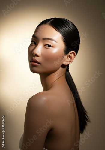Portrait of a Beautiful Asian woman with perfect skin. Natural beauty, cosmetics, skin care concept. 