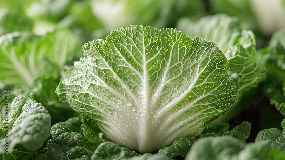 Close-up of Fresh Green Leafy Vegetable with Dew Drops Close-up of Fresh Green Leafy Vegetable with Dew Drops