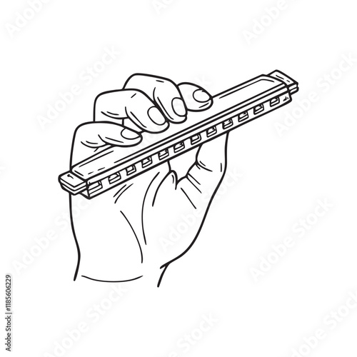 Hand gripping a harmonica, ready to play