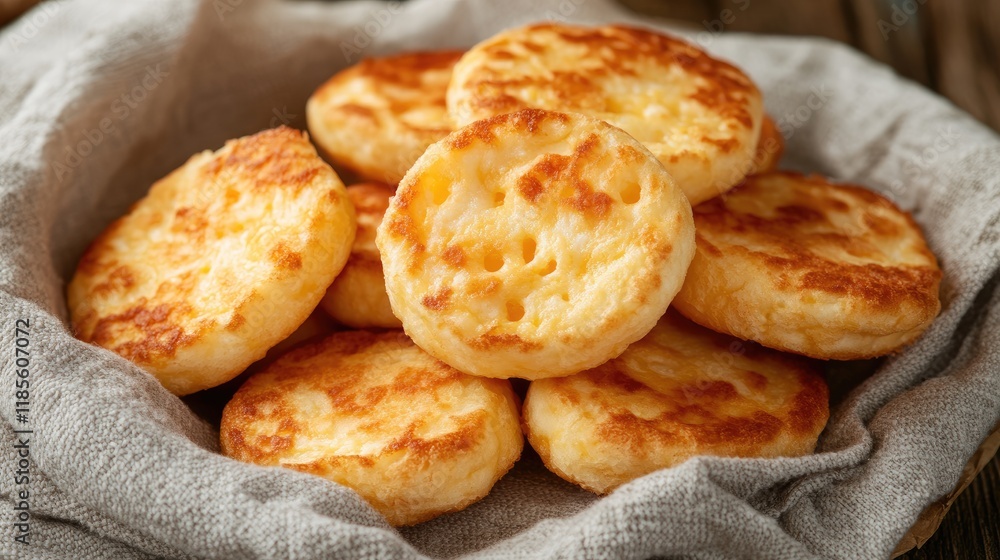 Freshly Baked Cheese Waffles Piled in a Basket on Rustic Linen Cloth Close Up Freshly Baked Cheese Waffles Piled in a Basket on Rustic Linen Cloth Close Up