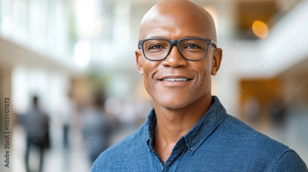 Portrait of a Confident Middle-Aged Man with a Warm Smile in a Modern Office Setting Portrait of a Confident Middle-Aged Man with a Warm Smile in a Modern Office Setting