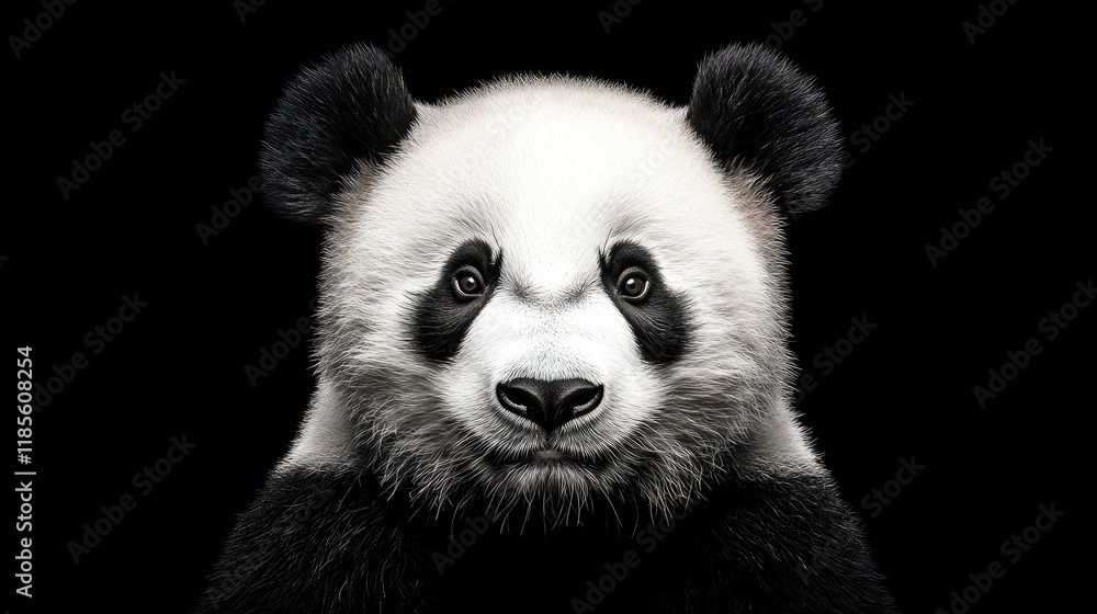 Obraz premium Giant Panda Close-Up on Dark Background Expressing Natural Charm and Playfulness