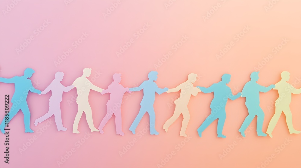 Colorful paper figures holding hands in a line Colorful paper figures holding hands in a line