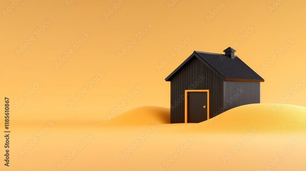 Tiny house in the desert, a minimalist home amidst vast sand dunes and sparse vegetation Tiny house in the desert, a minimalist home amidst vast sand dunes and sparse vegetation