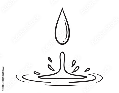 water drop and splash doodle hand drawn icon. Outline drawing line clipart symbol