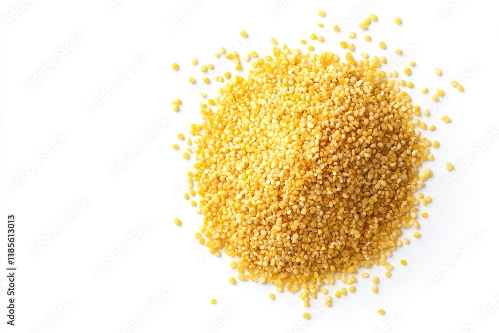 Isolated Yellow Sesame Seeds: Top View Image of a Pile on a White Background Isolated Yellow Sesame Seeds: Top View Image of a Pile on a White Background