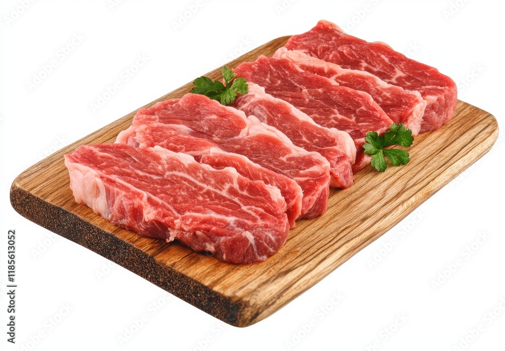 Fresh Raw Beef Cuts on Wooden Board Ready for Cooking or Grilling, Perfect for Culinary Creations and Barbecue Parties with Fresh Herbs Garnish Fresh Raw Beef Cuts on Wooden Board Ready for Cooking or Grilling, Perfect for Culinary Creations and Barbecue Parties with Fresh Herbs Garnish