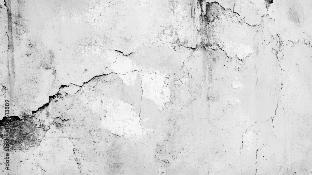 Fototapeta premium Weathered Gray Concrete Wall with Cracks and Stains for Industrial or Modern Aesthetic Background Use
