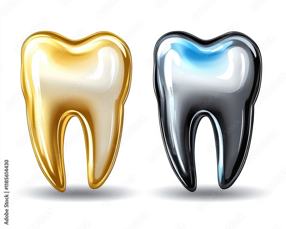 Dental Symbol Representation - Four Distinct Variations in Monochrome, Silver, Gold, and Blue Themes Dental Symbol Representation - Four Distinct Variations in Monochrome, Silver, Gold, and Blue Themes