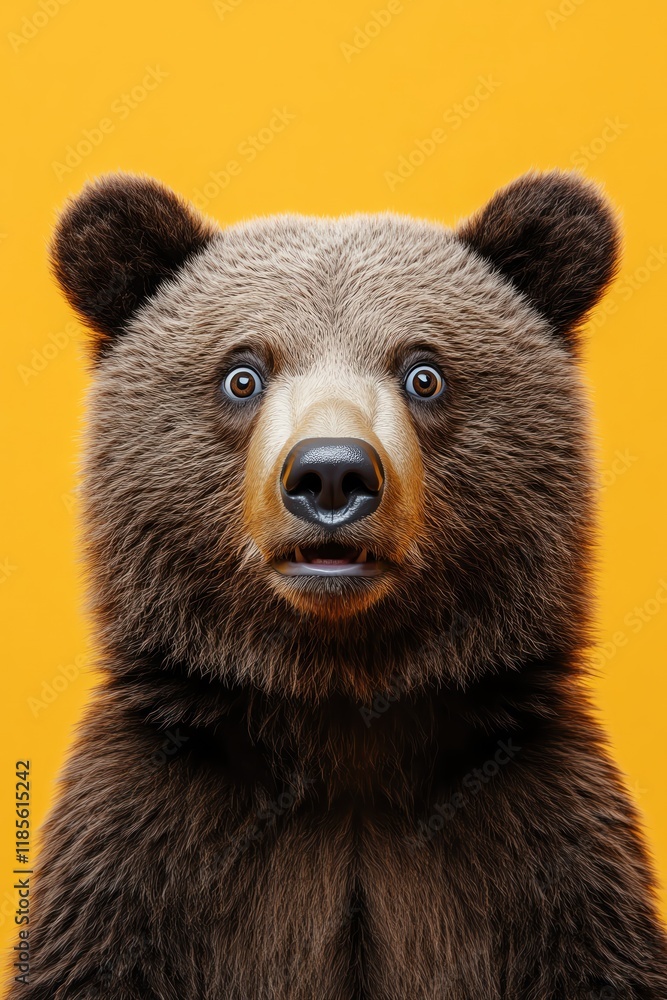 Obraz premium Bear with a shocked expression against a bright yellow background