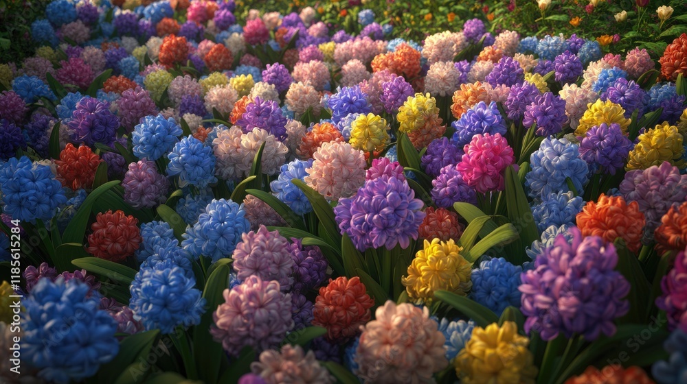 Vibrant Hyacinths Blooming in a Colorful Easter Garden Bed: A Stunning Spring Flower Background Vibrant Hyacinths Blooming in a Colorful Easter Garden Bed: A Stunning Spring Flower Background