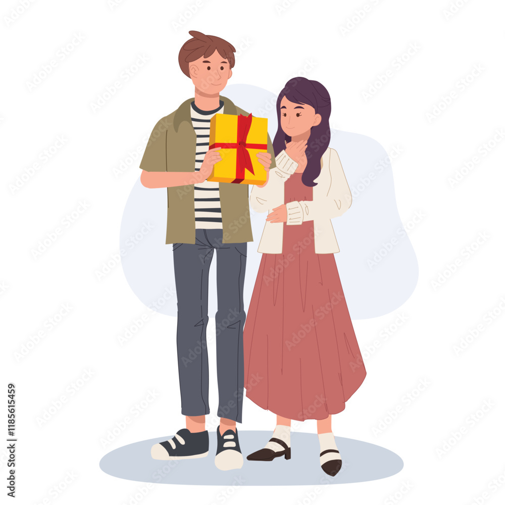 valentine's day gift giving couple love romantic moment woman receiving gift surprise valentine's day gift giving couple love romantic moment woman receiving gift surprise