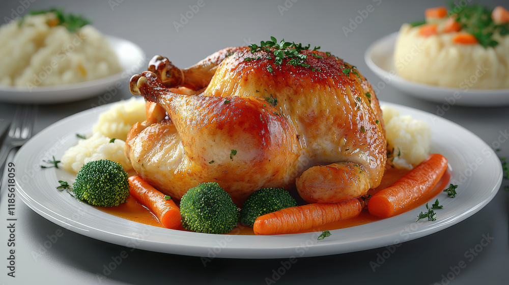 Roasted turkey and vegetables on the plate Roasted turkey and vegetables on the plate