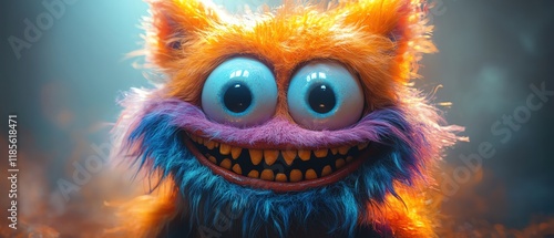 Furry cyclops monster, colorful fur, big smile, studio lighting