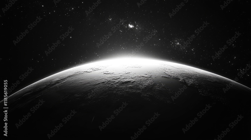 Fototapeta premium Grayscale Earth with Starry Background on Smartphone Display Technology