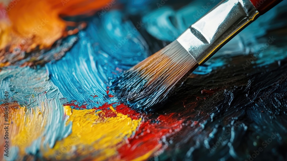 Fototapeta premium Vibrant paint color samples with a brush showcasing artistic textures and rich hues in an abstract design closeup