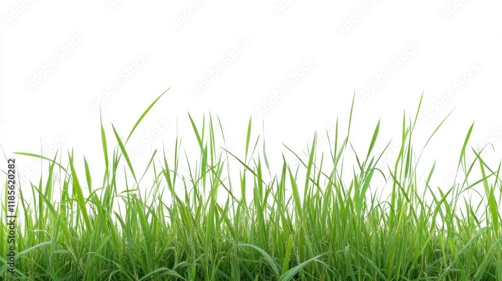 Fototapeta premium Green grass blades isolated on a white background creating a fresh and natural outdoor feel suitable for various design projects.