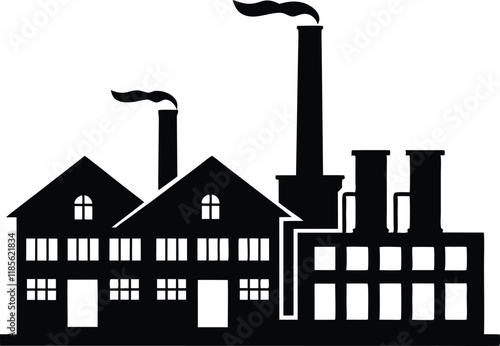 Factory building silhouette vector, Factory vector icon