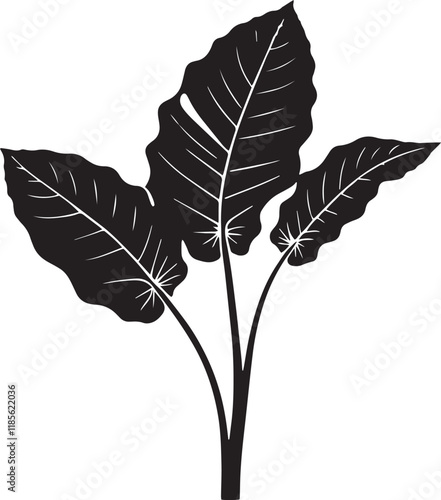 Silhouette of a taro leaf black vector art illustration.