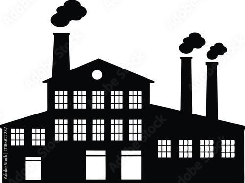 Factory building silhouette vector, Factory vector icon