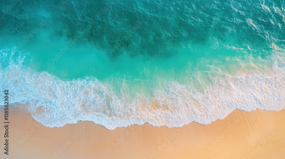 Aerial view of turquoise sea with gentle waves over sandy beach and clear water creating a serene coastal landscape for relaxation and calm. Aerial view of turquoise sea with gentle waves over sandy beach and clear water creating a serene coastal landscape for relaxation and calm.