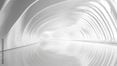 Futuristic Minimalist Architectural Design with Smooth Curves and Reflective Surfaces in Bright White Environment photo