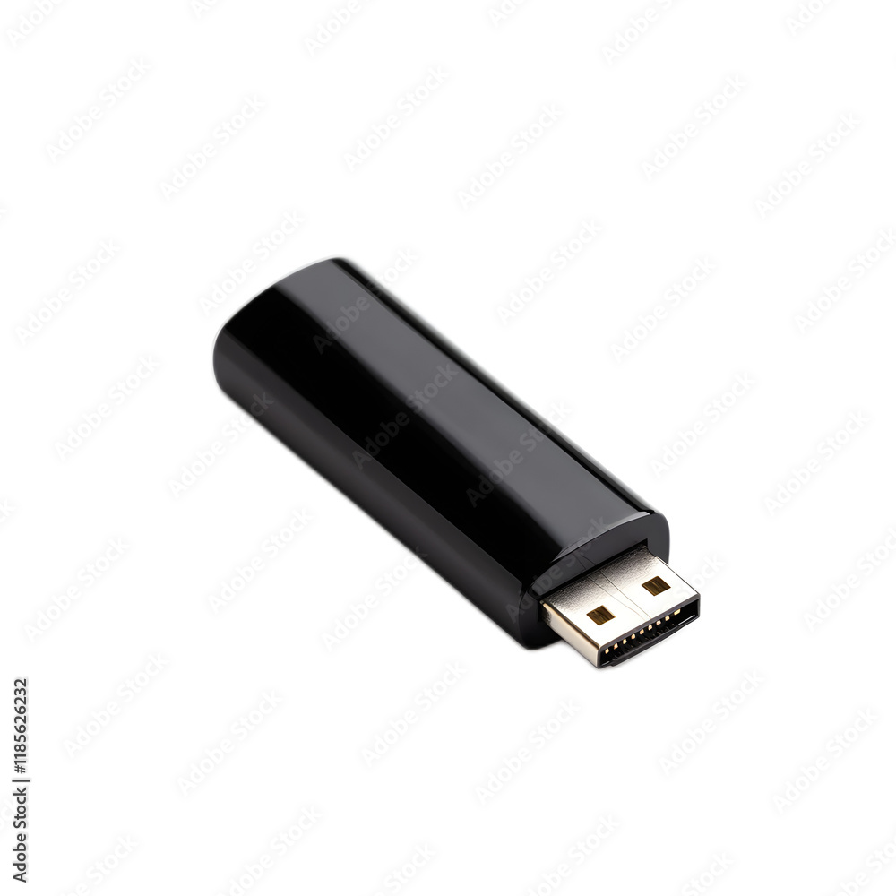 Sleek Black USB Flash Drive with Glossy Surface on White Background Sleek Black USB Flash Drive with Glossy Surface on White Background
