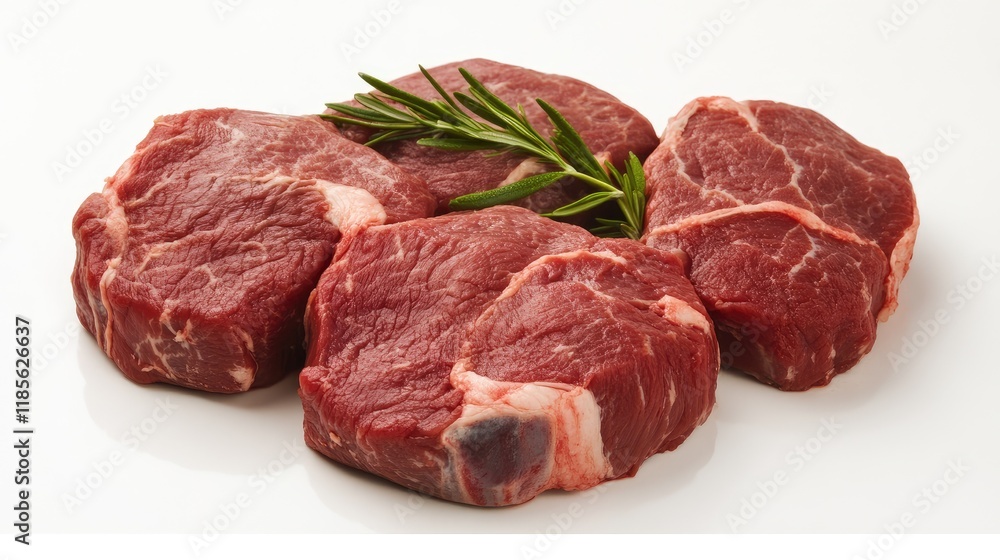 Fresh raw veal cheeks arranged with herbs ready for braising in gourmet culinary preparation Fresh raw veal cheeks arranged with herbs ready for braising in gourmet culinary preparation