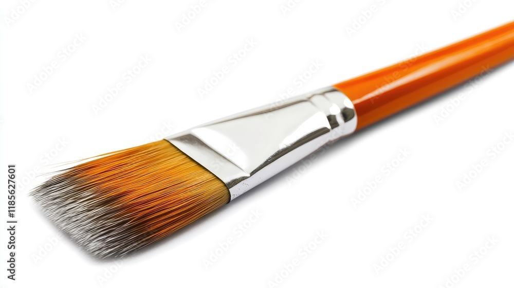 Versatile paint brush with sharp bristles and orange handle isolated on white background for art and craft designs Versatile paint brush with sharp bristles and orange handle isolated on white background for art and craft designs