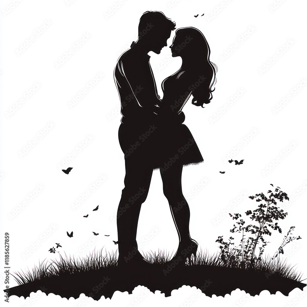 silhouette of a couple kissing silhouette of a couple kissing