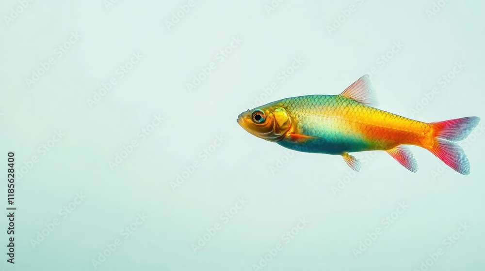 Naklejka premium Vibrant Tropical Fish Swimming Gracefully in Clear Water with Blank Space for Text or Graphics