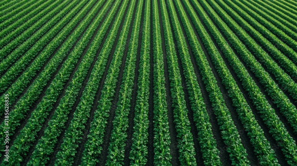 Expansive Green Crop Field with Neatly Aligned Rows of Vegetation Expansive Green Crop Field with Neatly Aligned Rows of Vegetation