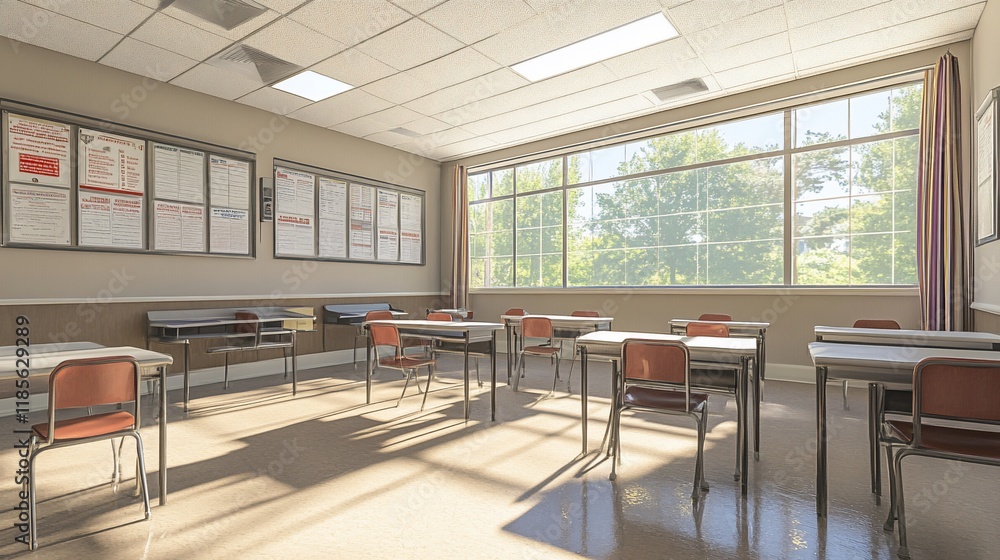 Sunlit Classroom: A Serene Empty Schoolroom Sunlit Classroom: A Serene Empty Schoolroom
